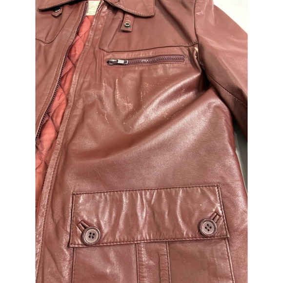 Vintage Saxony Genuine Leather Jacket Men 40 Maroon Quilted Lined Retro - Picture 5 of 16